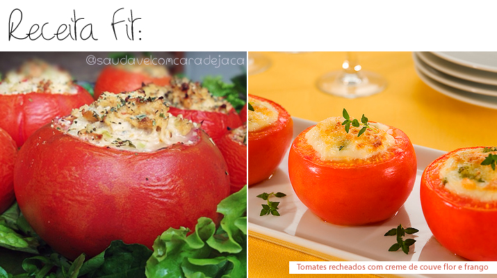Tomates recheados com creme de couve flor e frango