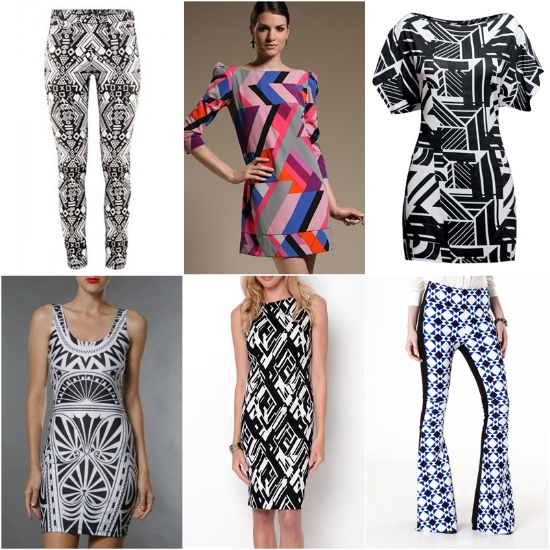 estampa geométrica e franjas